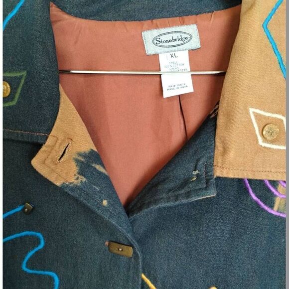 Vtg Stonebridge Womens Jacket‎ Sz XL Tan Black Buttons Decor Western Outdoors - Picture 9 of 14